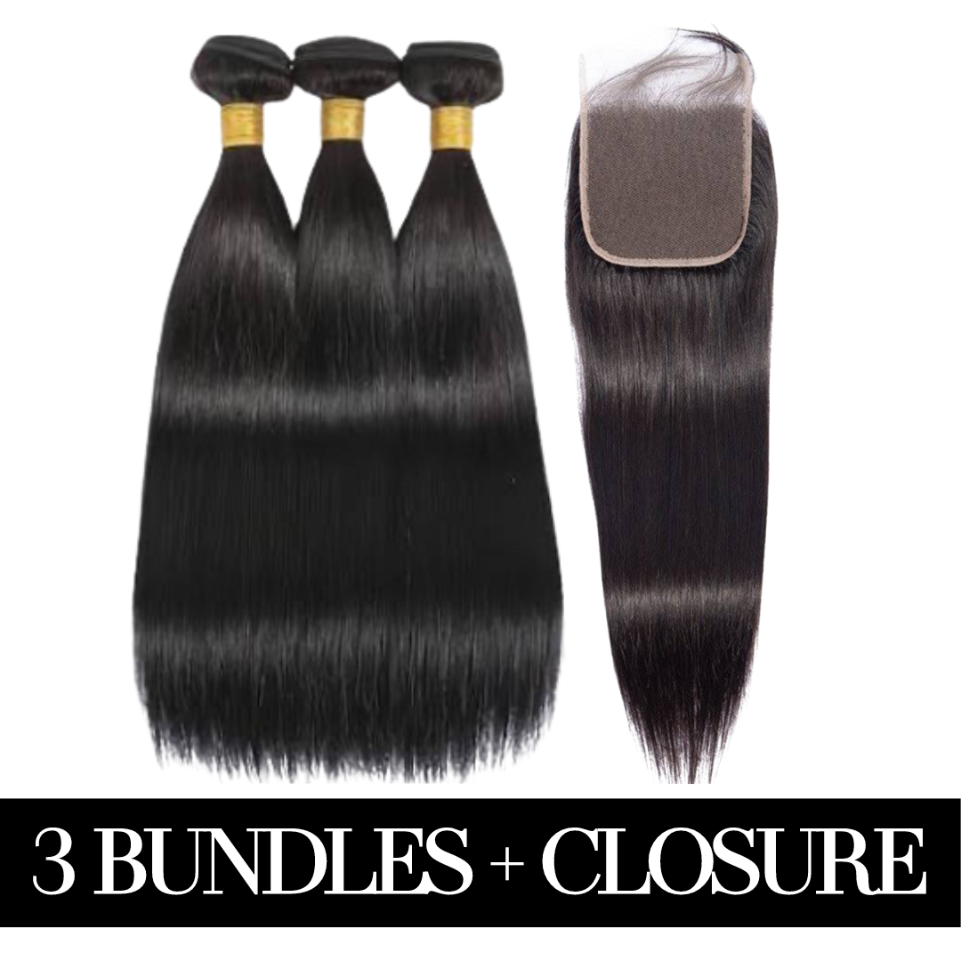 Virgin Bundle Deals (Transparent 5x5 Closure + 3 Bundles)